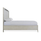 Ensemble de chambre à coucher en bois massif Mantalia, lit à panneaux, commode, miroir, 2 tables de chevet et banc, champagne