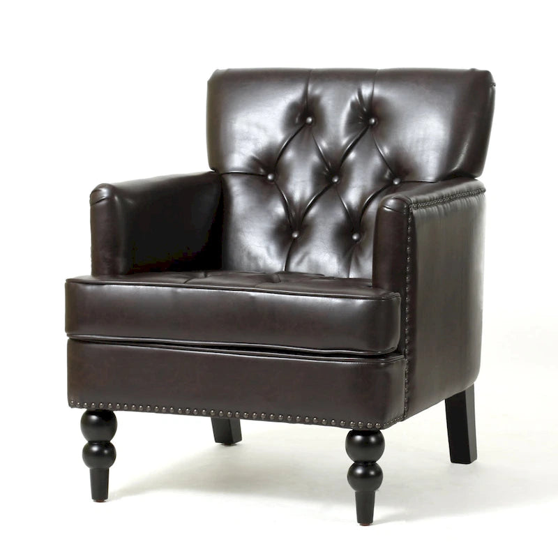 Fauteuil de club en cuir marron Malone par