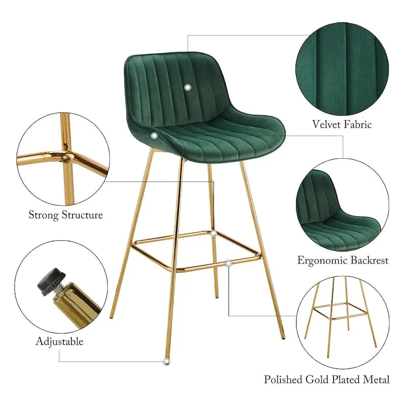 Lot de 2 tabourets de bar pivotants confortables en velours