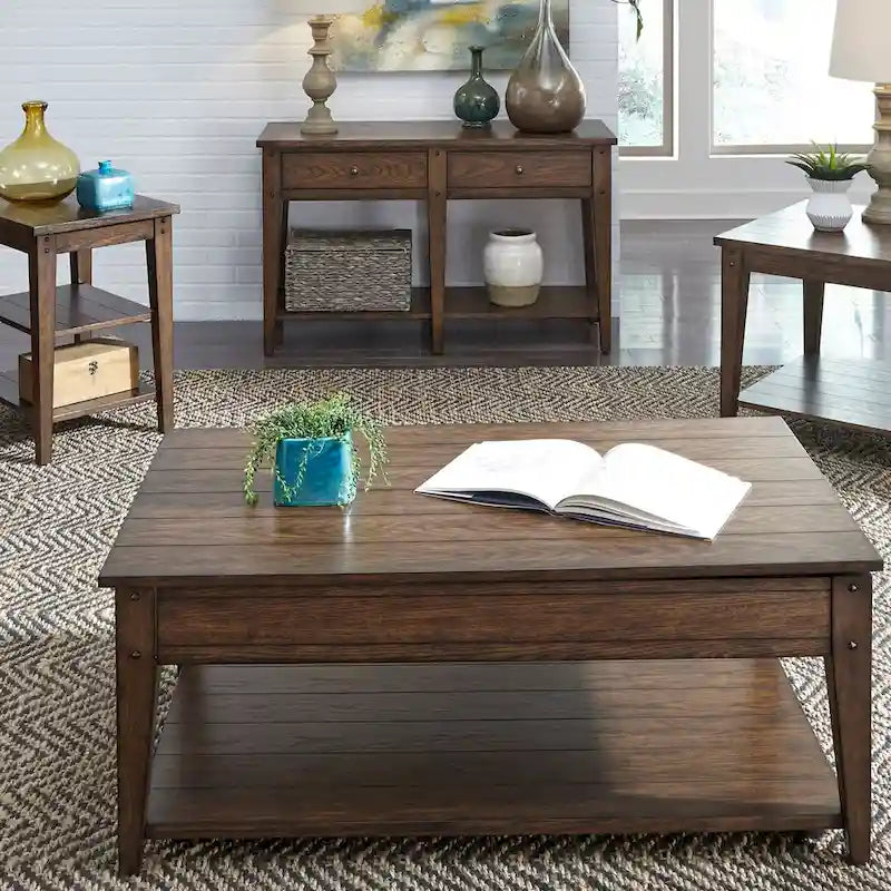 Table à niveaux Lake House, chêne brun rustique - L48 x P18 x H29