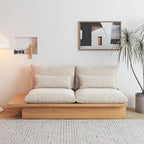 Canapé JASIWAY en coton lin beige avec cadre en bois