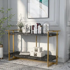 Lovell Glam Gold and Black 51-inch Faux Marble 1-Shelf Sofa Table by 