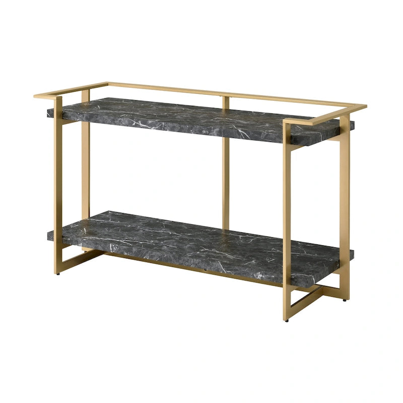 Table de canapé Lovell Glam en simili-marbre or et noir à 1 étagère de 51 po par