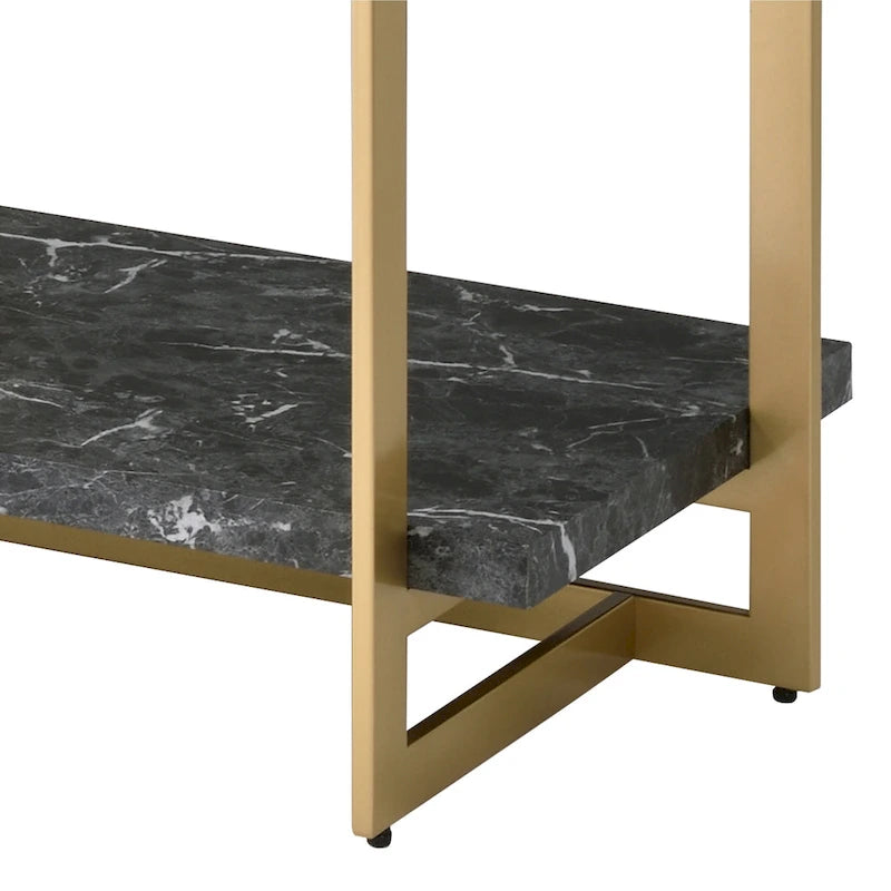 Table de canapé Lovell Glam en simili-marbre or et noir à 1 étagère de 51 po par