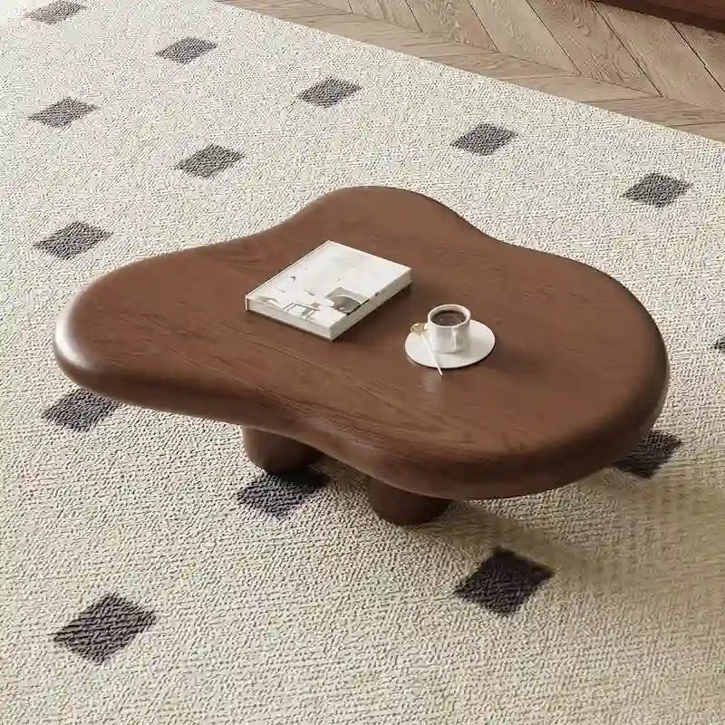 Table basse moderne en noyer en forme de nuage de 48,4 pouces, table basse en bois massif marron de style Mid-Century pour salon - 48