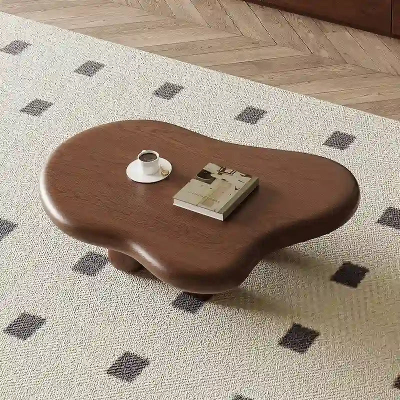 Table basse moderne en noyer en forme de nuage de 48,4 pouces, table basse en bois massif marron de style Mid-Century pour salon - 48