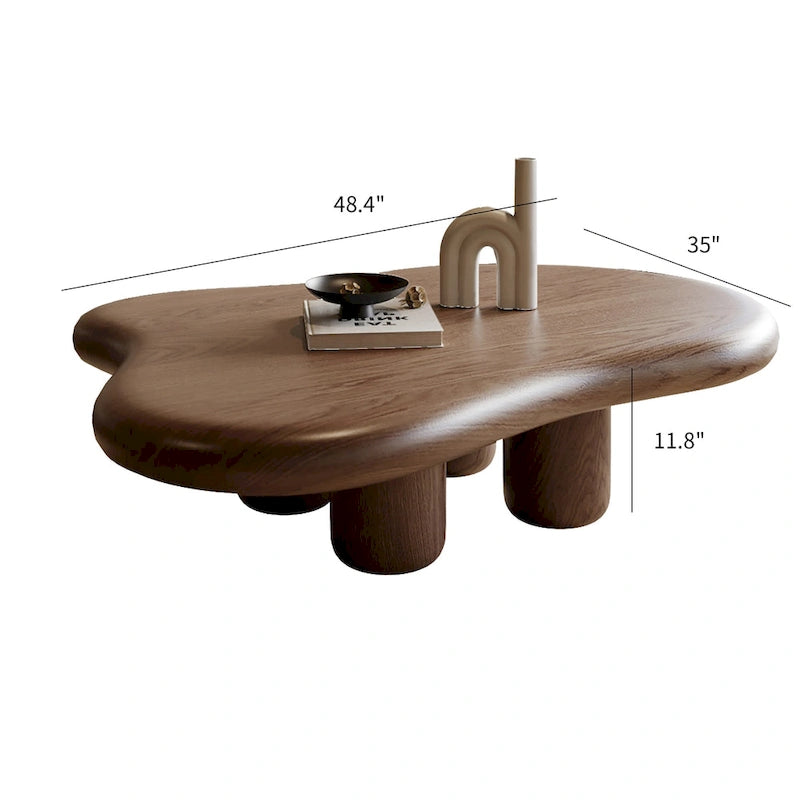 Table basse moderne en noyer en forme de nuage de 48,4 pouces, table basse en bois massif marron de style Mid-Century pour salon - 48