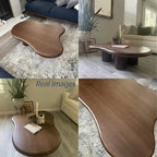Table basse moderne en noyer en forme de nuage de 48,4 pouces, table basse en bois massif marron de style Mid-Century pour salon - 48