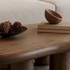 Table basse moderne en noyer en forme de nuage de 48,4 pouces, table basse en bois massif marron de style Mid-Century pour salon - 48