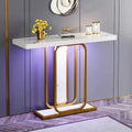 41.3 Table Console avec LED, Table d'Appoint Moderne Or Blanc pour Entrée Couloir