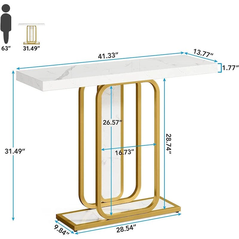 41.3 Table Console avec LED, Table d'Appoint Moderne Or Blanc pour Entrée Couloir