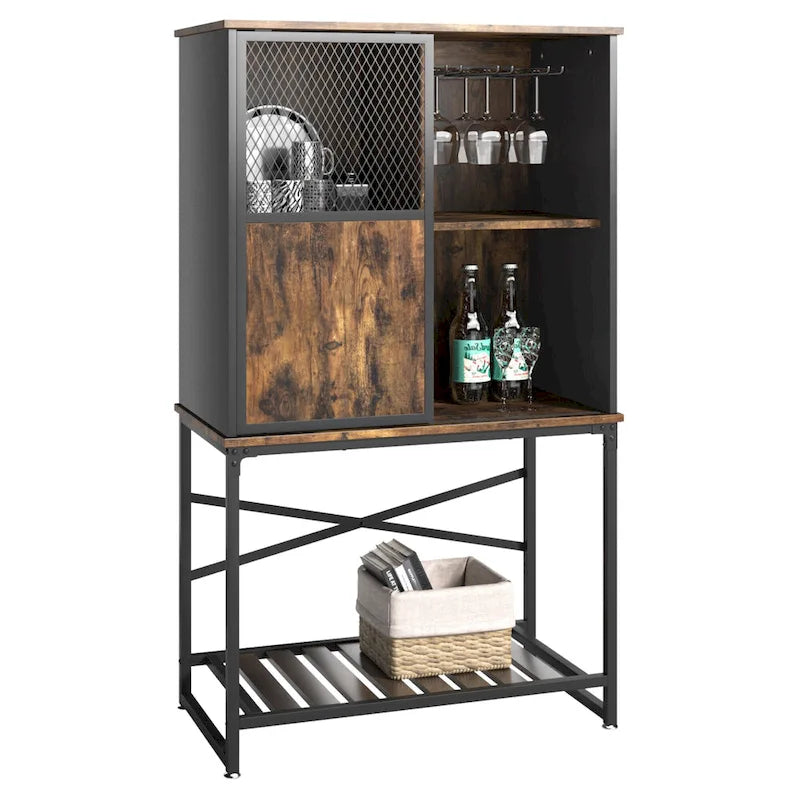 Bahut/buffet de salle à manger avec casier à vin et porte coulissante