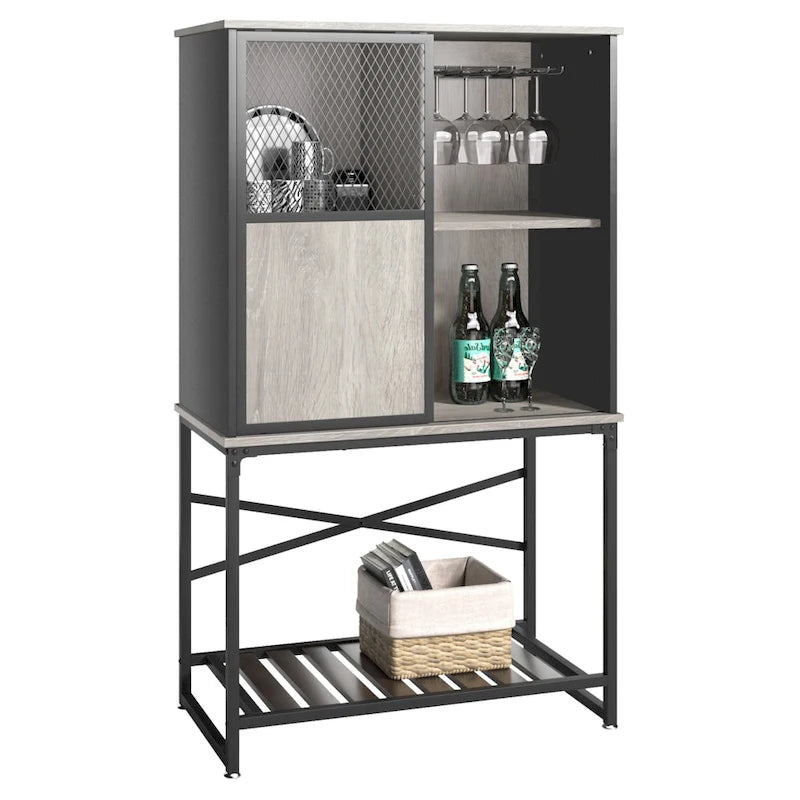 Bahut/buffet de salle à manger avec casier à vin et porte coulissante