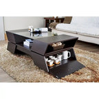 Table basse Anjin Enzo contemporaine avec plateau en verre, incrustation bicolore et 1 étagère, 119,4 cm, par