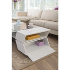 Table basse Anjin Enzo contemporaine avec plateau en verre, incrustation bicolore et 1 étagère, 119,4 cm, par