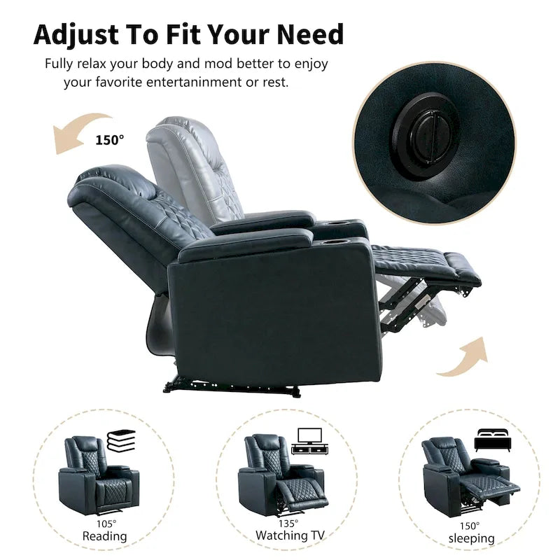 Fauteuil inclinable électrique en cuir avec ports USB et porte-gobelets