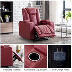Fauteuil inclinable électrique en cuir avec ports USB et porte-gobelets