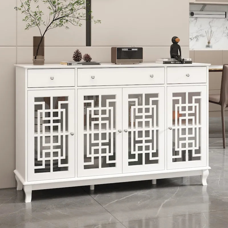 Buffet de ferme moderne en bois avec portes vitrées