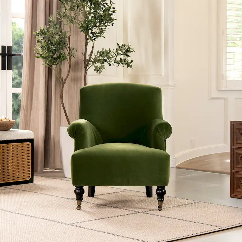 Fauteuil d'appoint Eloise 30 en velours de transition plissé avec accoudoirs chaussettes