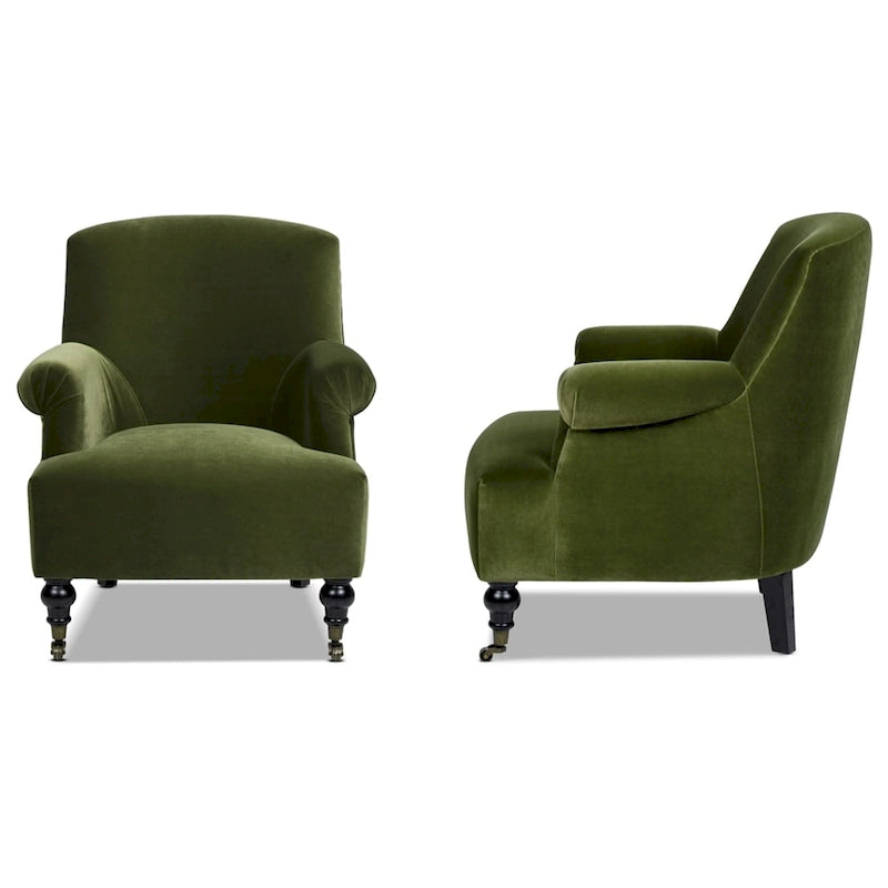 Fauteuil d'appoint Eloise 30 en velours de transition plissé avec accoudoirs chaussettes