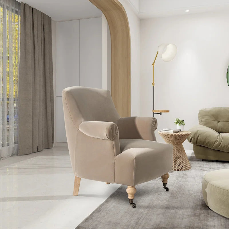 Fauteuil d'appoint Eloise 30 en velours de transition plissé avec accoudoirs chaussettes