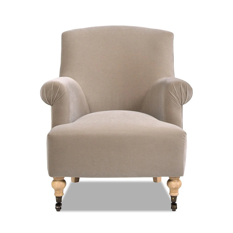 Fauteuil d'appoint Eloise 30 en velours de transition plissé avec accoudoirs chaussettes