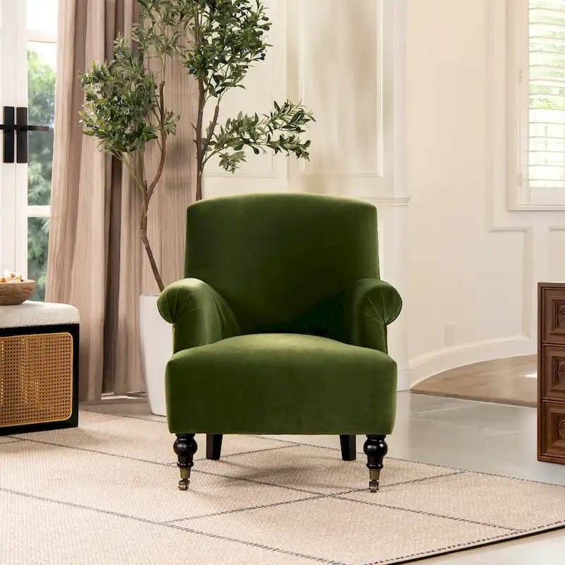 Fauteuil d'appoint Eloise 30 en velours de transition plissé avec accoudoirs chaussettes
