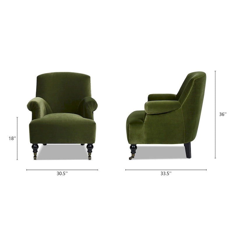 Fauteuil d'appoint Eloise 30 en velours de transition plissé avec accoudoirs chaussettes