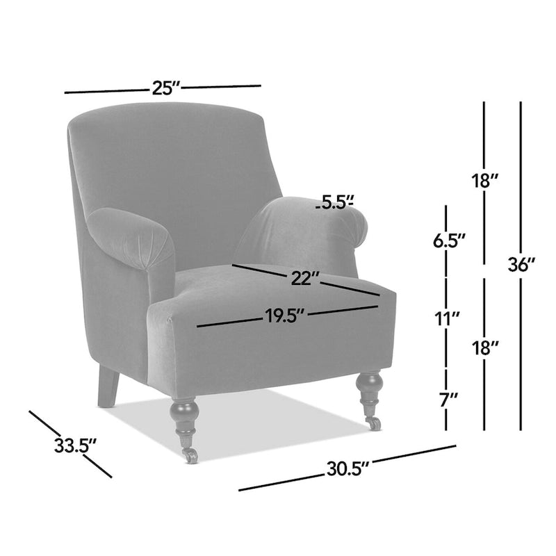 Fauteuil d'appoint Eloise 30 en velours de transition plissé avec accoudoirs chaussettes