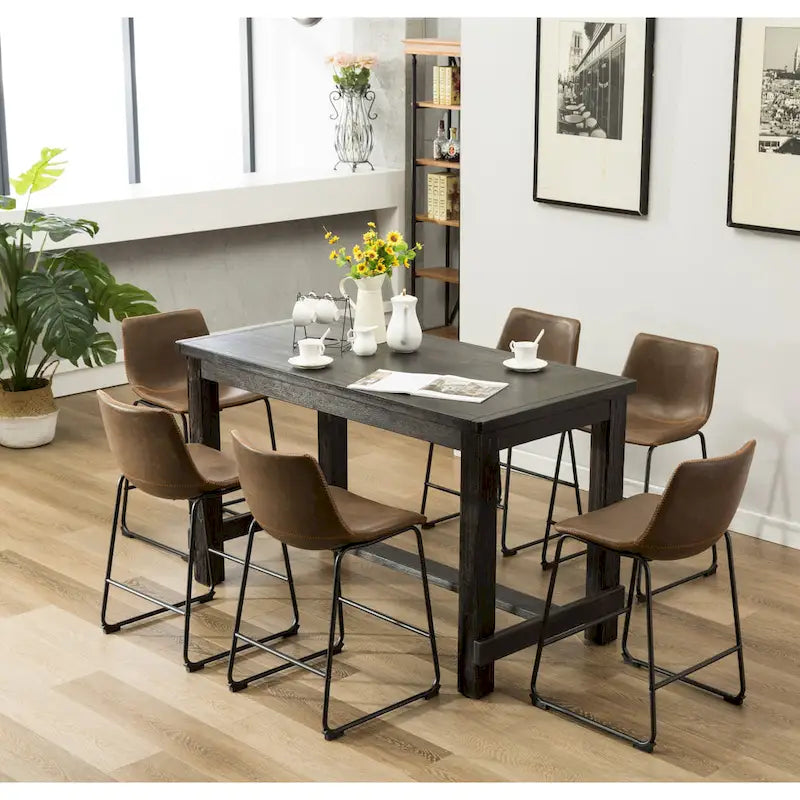  Lotusville 7-pc. Counter-height Black Wood Dining Set