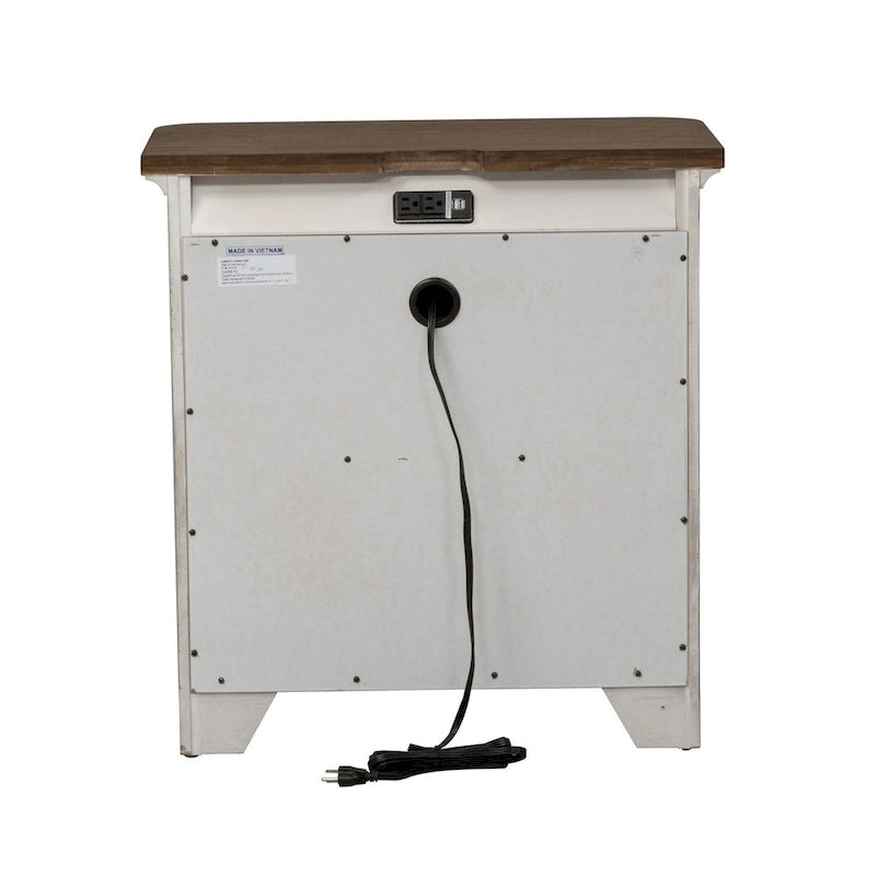 Table de chevet 3 tiroirs "Farmhouse Reimagined" avec station de charge