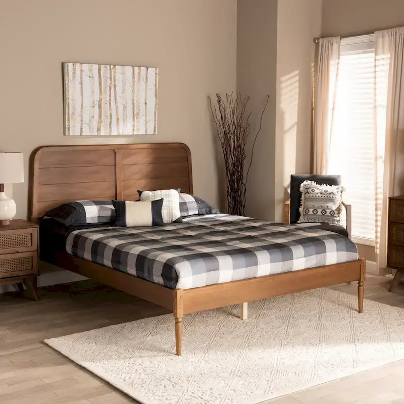 Lit plate-forme en bois classique et traditionnel Kassidy - Noyer marron