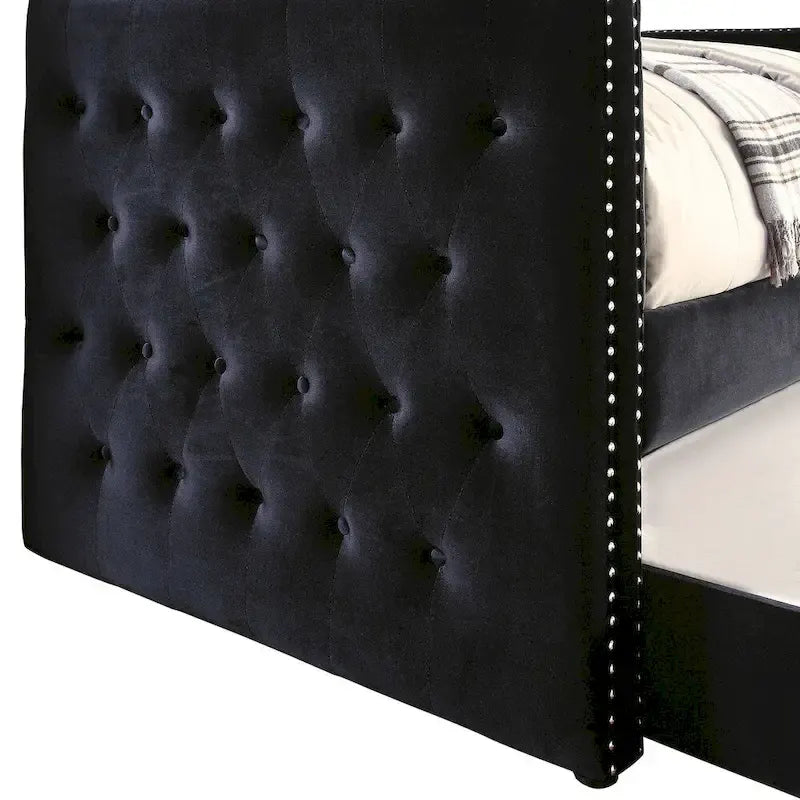 Lit de repos capitonné 2 pièces Mokatsi Glam avec lit gigogne