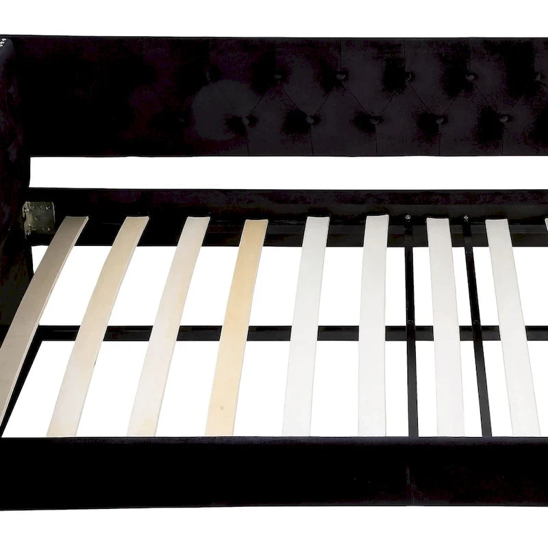 Lit de repos capitonné 2 pièces Mokatsi Glam avec lit gigogne