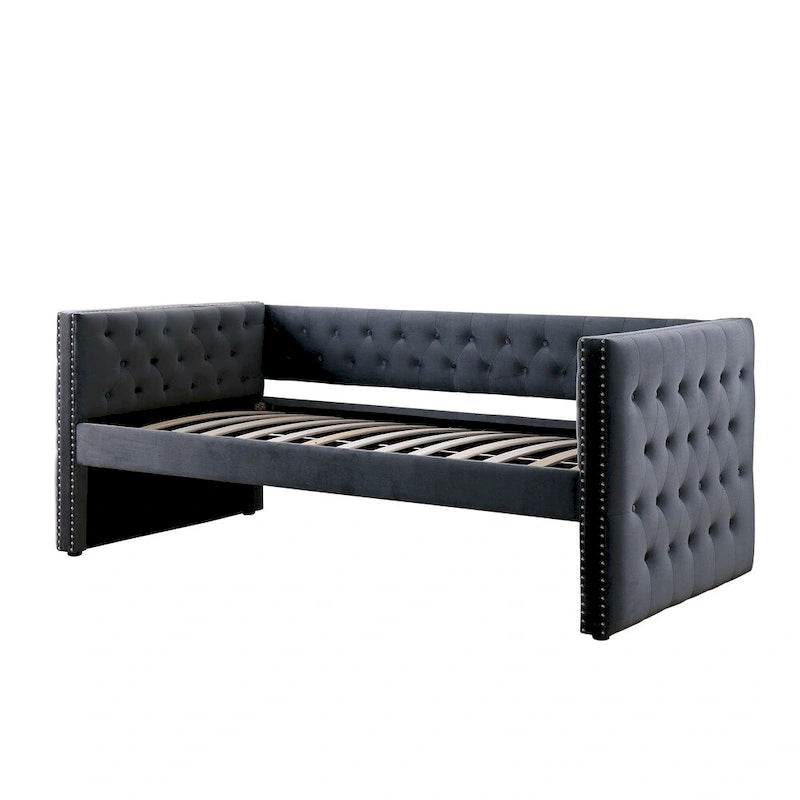 Lit de repos capitonné 2 pièces Mokatsi Glam avec lit gigogne