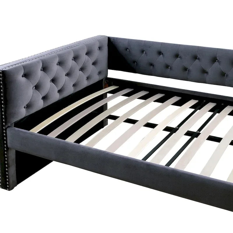 Lit de repos capitonné 2 pièces Mokatsi Glam avec lit gigogne