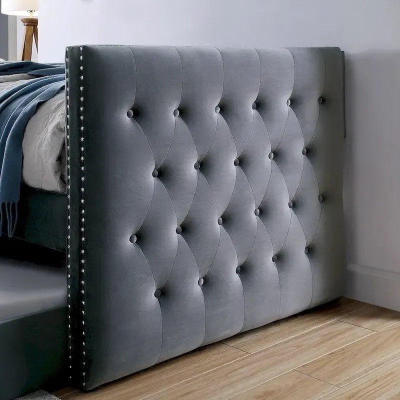 Lit de repos capitonné 2 pièces Mokatsi Glam avec lit gigogne