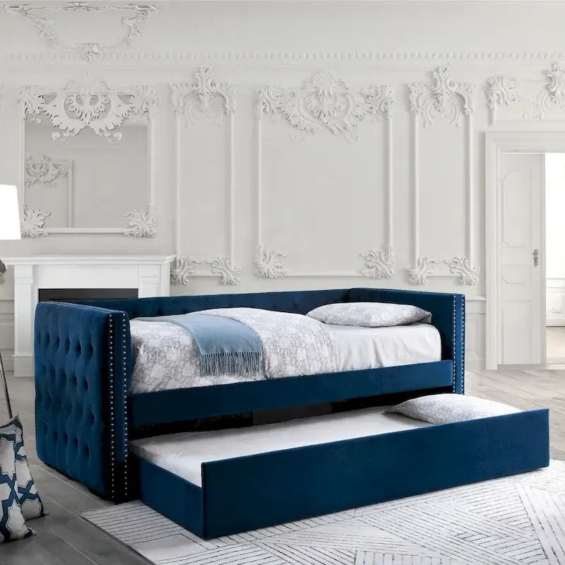 Lit de repos capitonné 2 pièces Mokatsi Glam avec lit gigogne