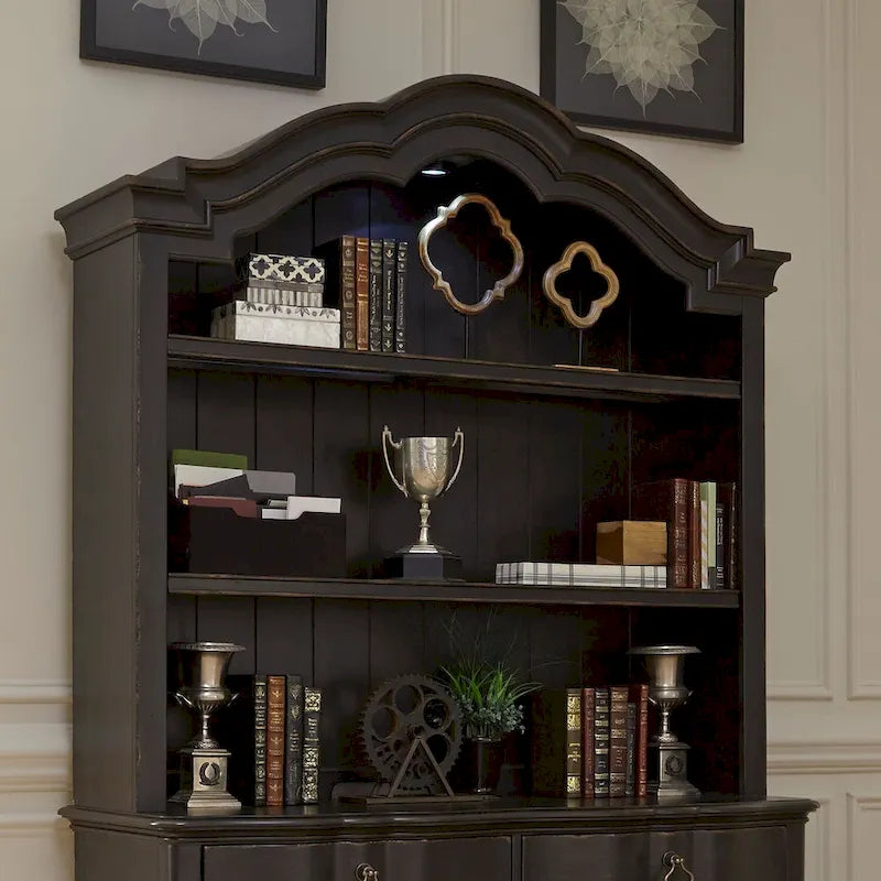 Chesapeake Wire Brushed Antique Black Credenza Hutch