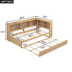 Lit de repos double avec lit gigogne, armoires de rangement et ports USB, blanc