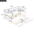 Lit de repos double avec lit gigogne, armoires de rangement et ports USB, blanc