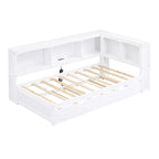Lit de repos double avec lit gigogne, armoires de rangement et ports USB, blanc