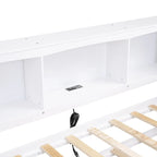 Lit de repos double avec lit gigogne, armoires de rangement et ports USB, blanc