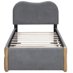 Lit plateforme capitonné double avec pieds de support en bois et lit gigogne double, gris