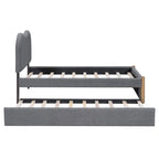 Lit plateforme capitonné double avec pieds de support en bois et lit gigogne double, gris