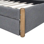 Lit plateforme capitonné double avec pieds de support en bois et lit gigogne double, gris