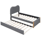 Lit plateforme capitonné double avec pieds de support en bois et lit gigogne double, gris