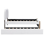 Lit plateforme capitonné double avec pieds de support en bois et lit gigogne double, gris