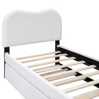 Lit plateforme capitonné double avec pieds de support en bois et lit gigogne double, gris