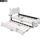 Lit plateforme capitonné double avec pieds de support en bois et lit gigogne double, gris